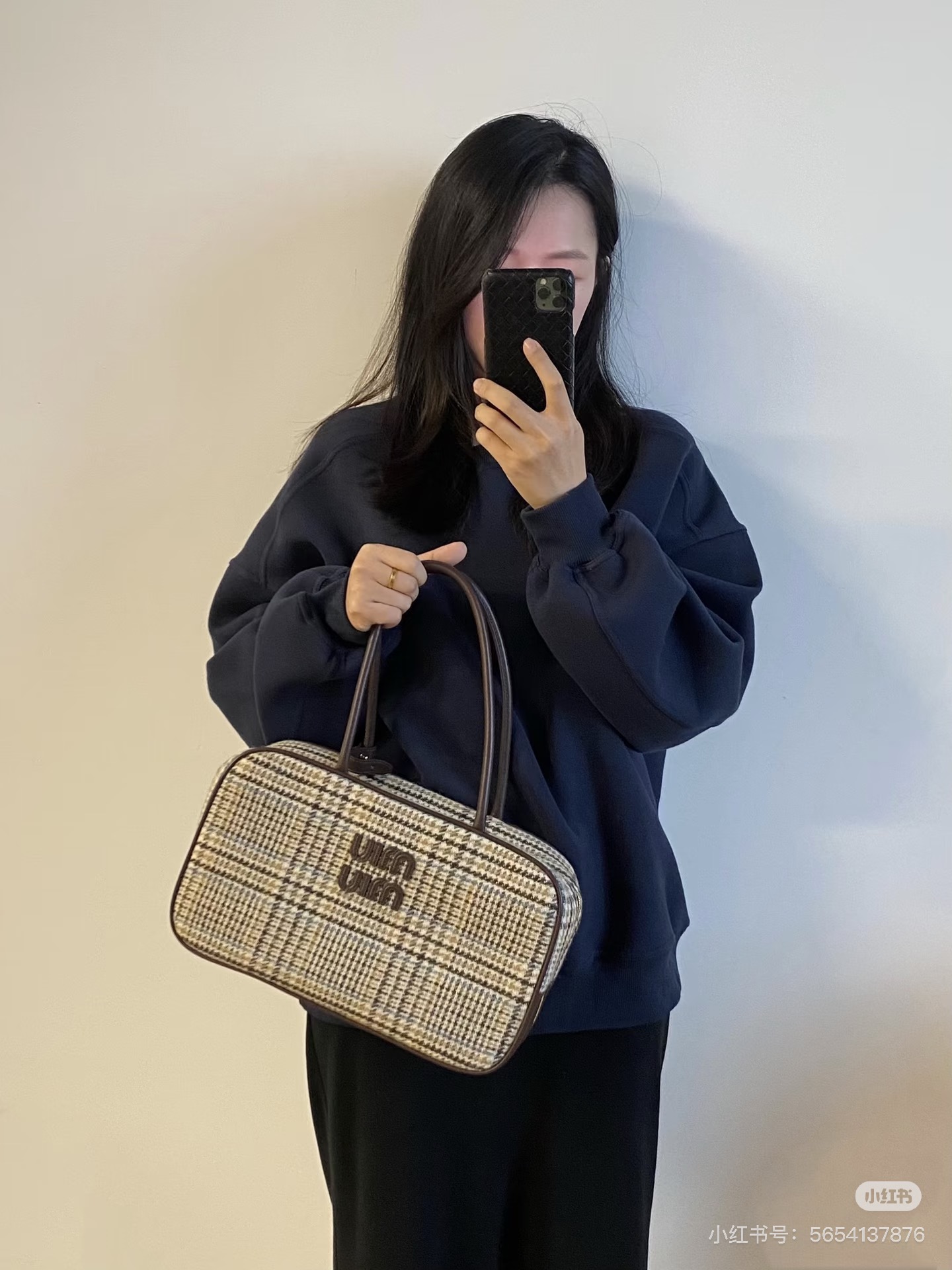 Miu Miu Houndstooth Patterned Satchel, 34cm x 23cm x 12cm, Style 5BB117 2 i1760068683849 8226 0 1