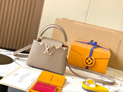 Louis Vuitton LV Capucines Bags Handbags Elephant Grey White Taurillon Mini M23330