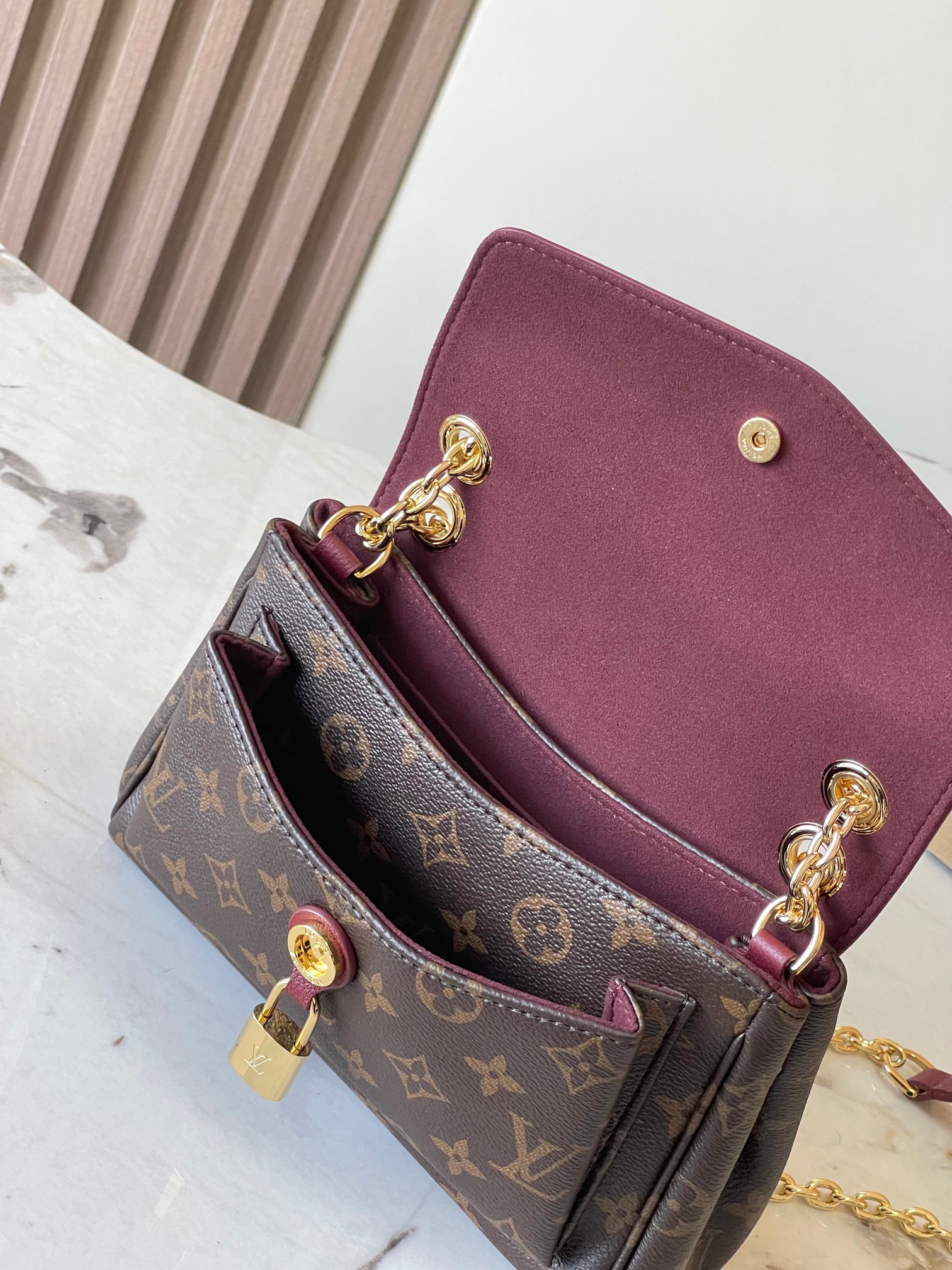 【特级MB原厂皮】  Saint Germain PM 手袋  型号：M27067老花枣红163C芯片版  材料：A级全