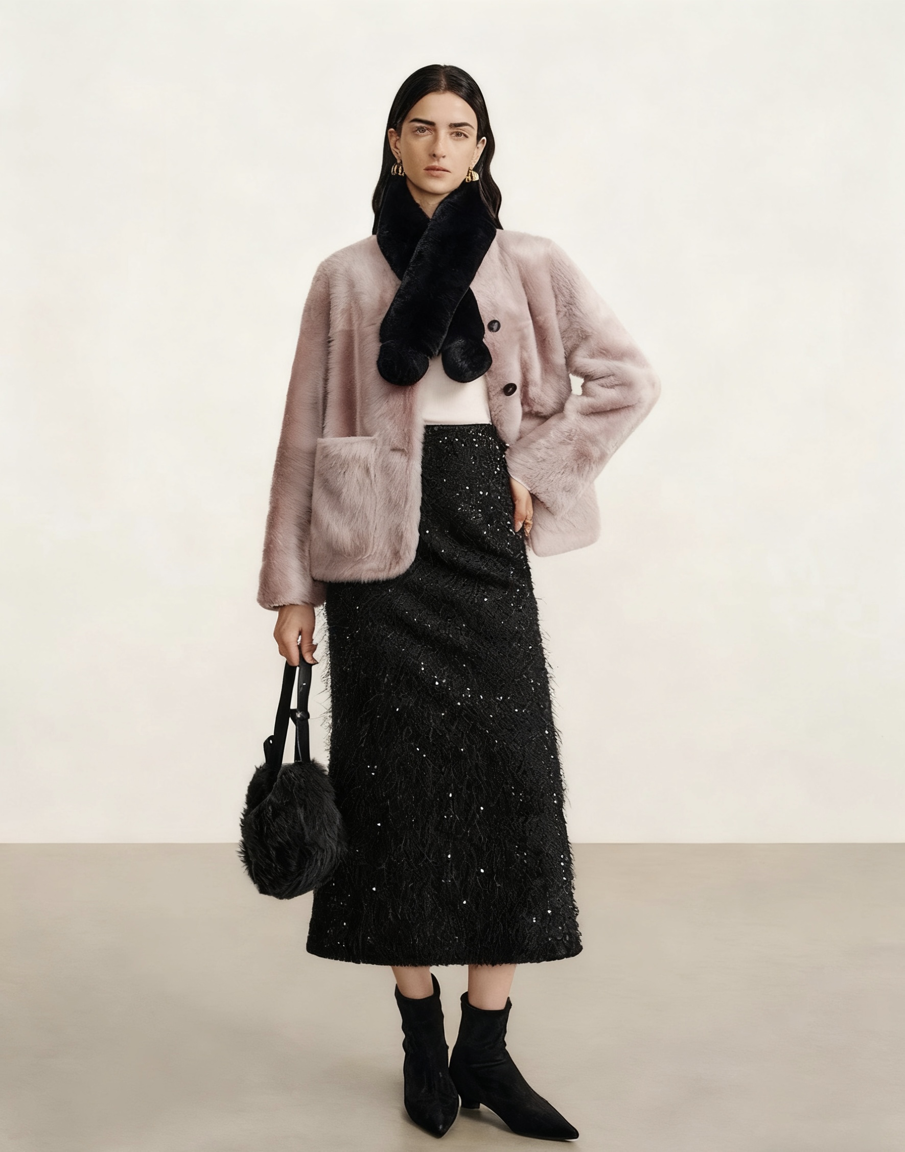 Elegant Sequin Tassel Skirt, High-Waisted Midi Skirt with Glittering Details