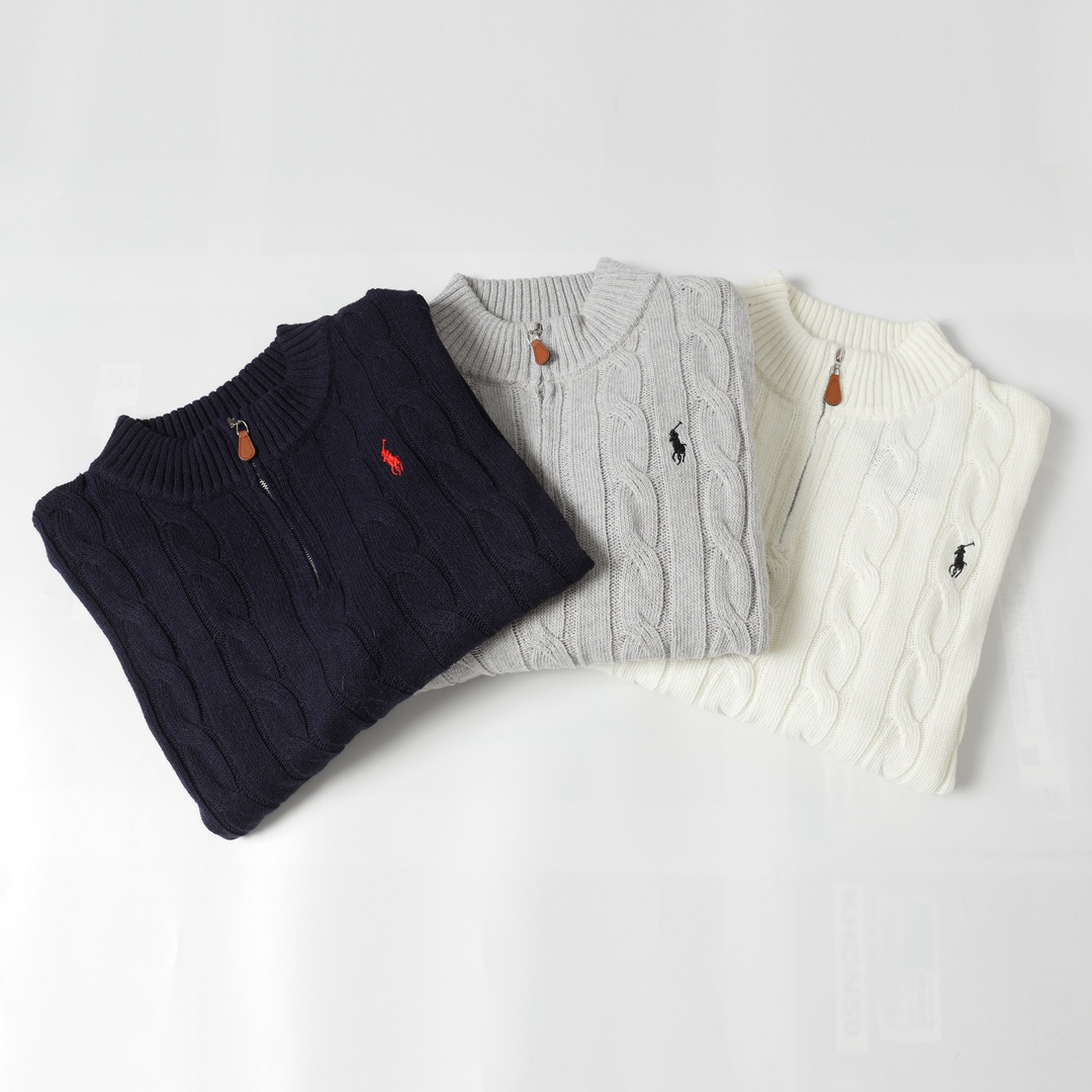 Ralph Lauren Classic Horse Logo Knit Jacket with Half Zipper, Various Sizes.