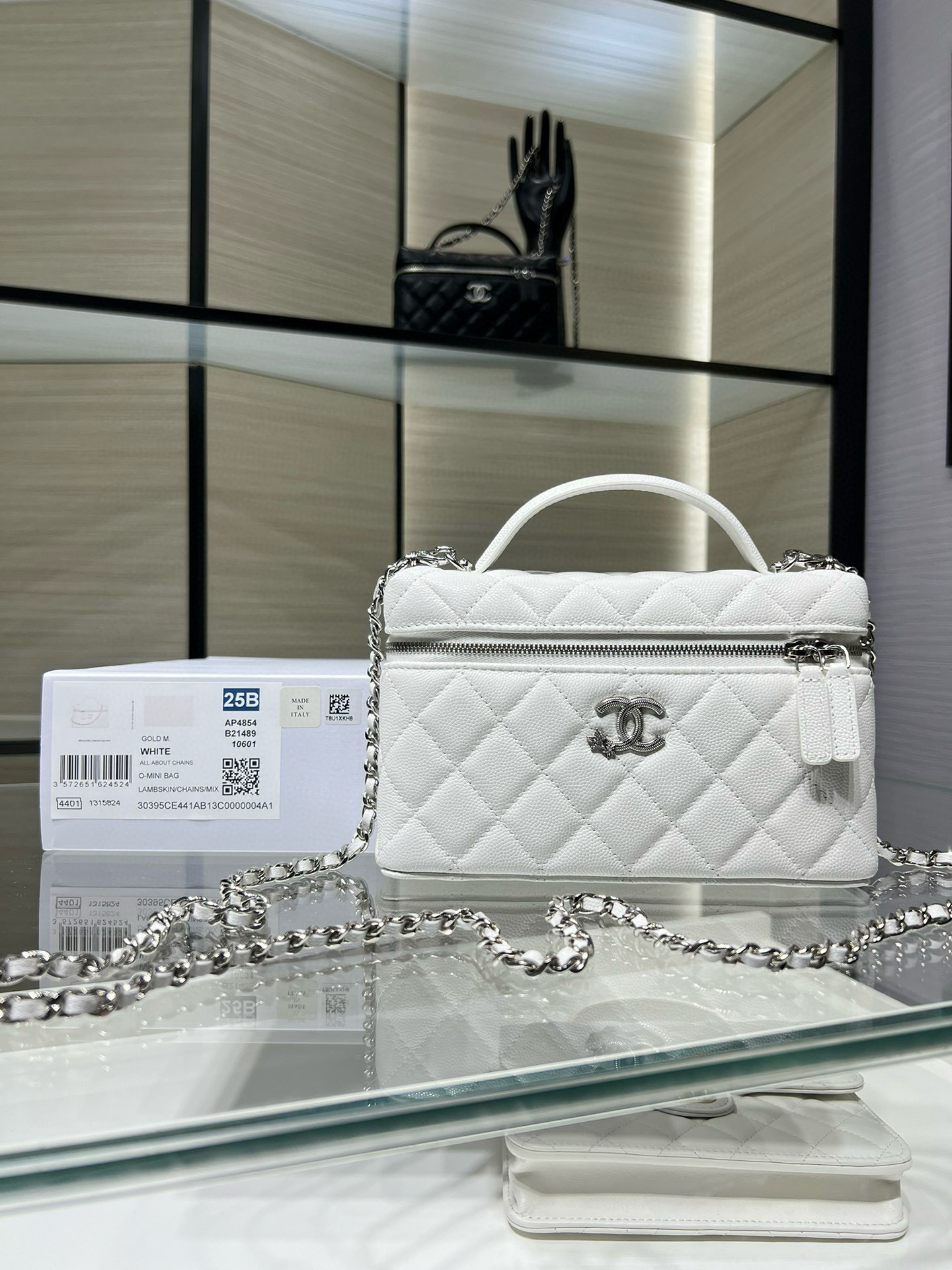 Ohanel 25B New Star LP Bolsa de cosméticos con asa de cadena Bolsa de almuerzo cruzada con un solo hombro de piel de va…