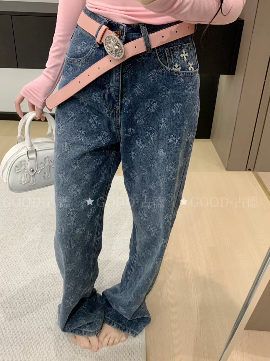 “2025 Women’s High-Quality Denim Pants with Embroidery and Zirconium Blue Details” - 图片 1