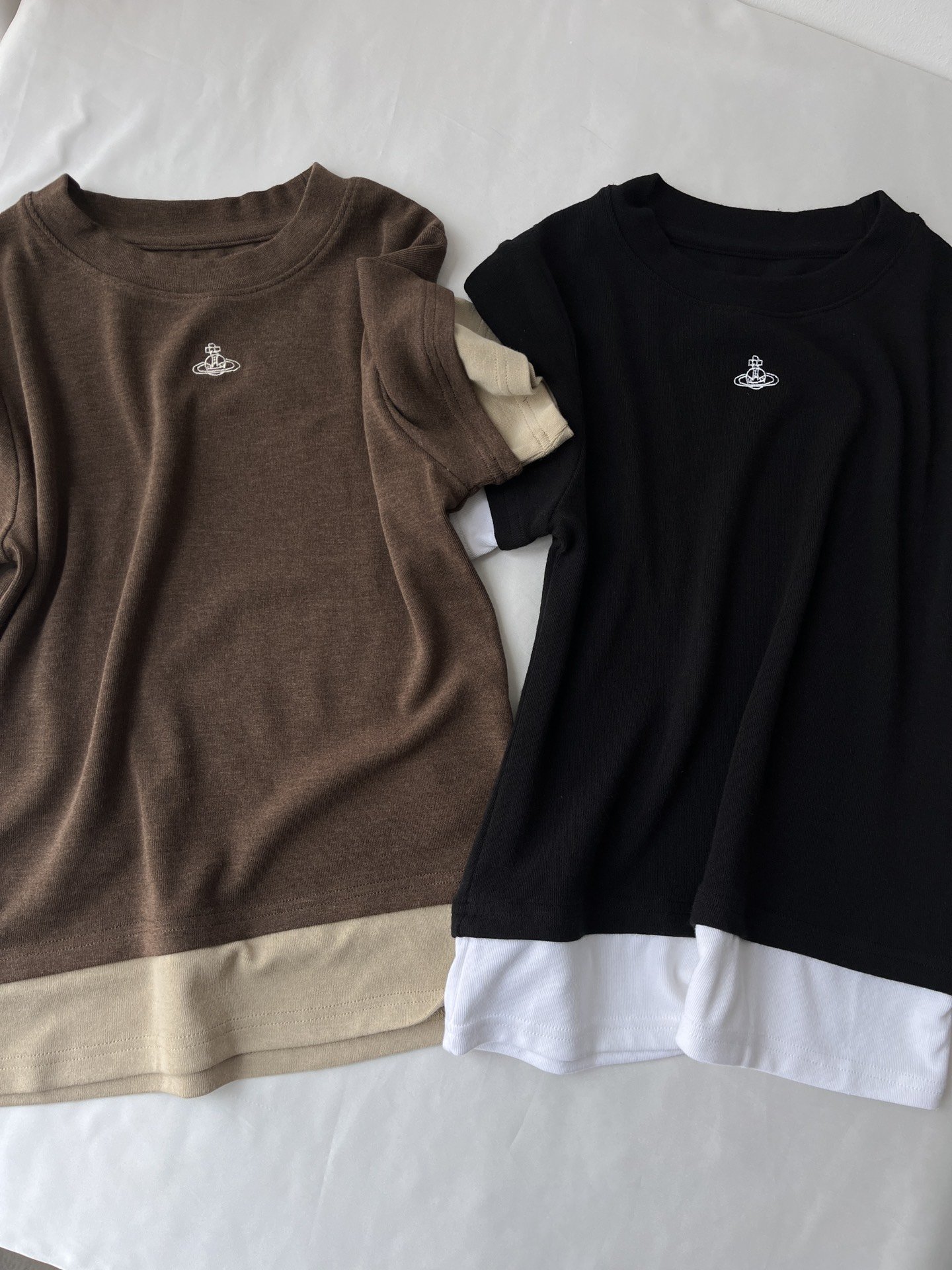 vivi24春夏新款土星假两件羊绒短袖T恤今年的时髦单品叠穿大法！独家定制羊绒感面料非常软区别市场货超好