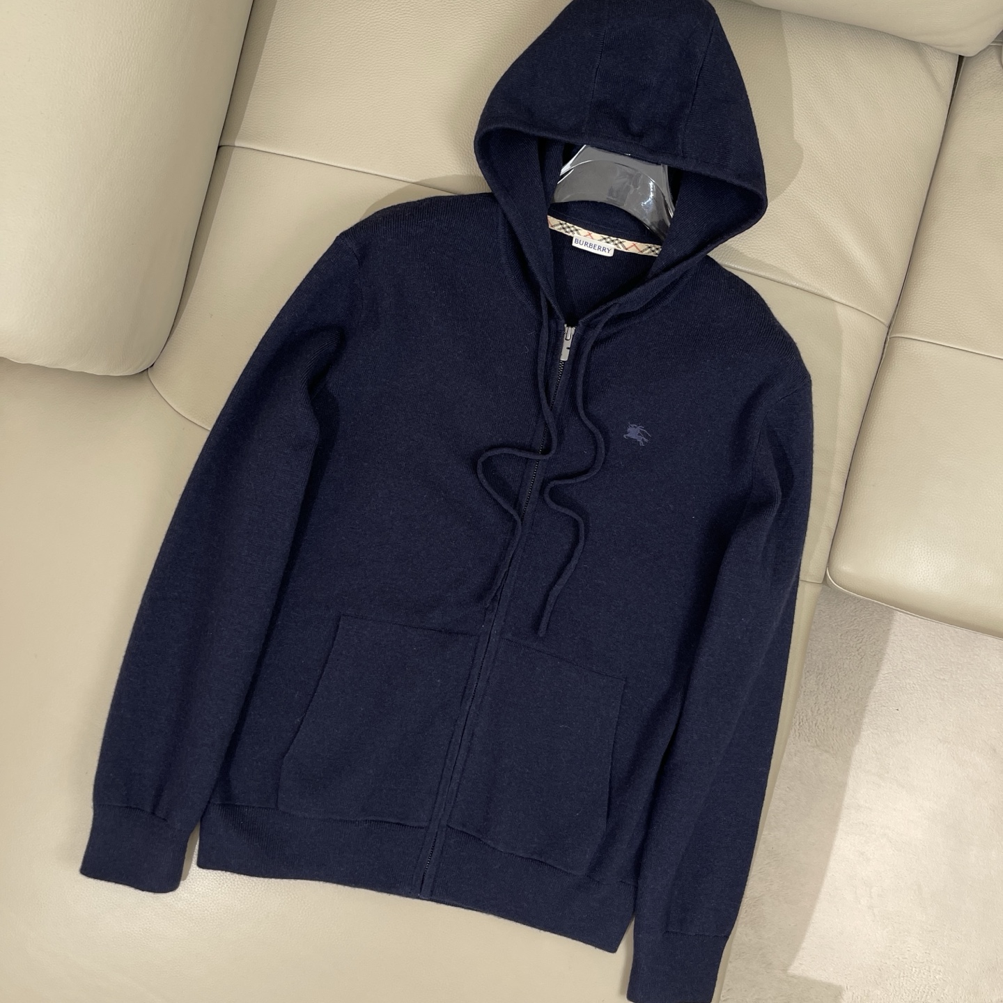 Burberry Wool Zip-Up Hoodie Sweater, Embroidered Logo, Modern Style