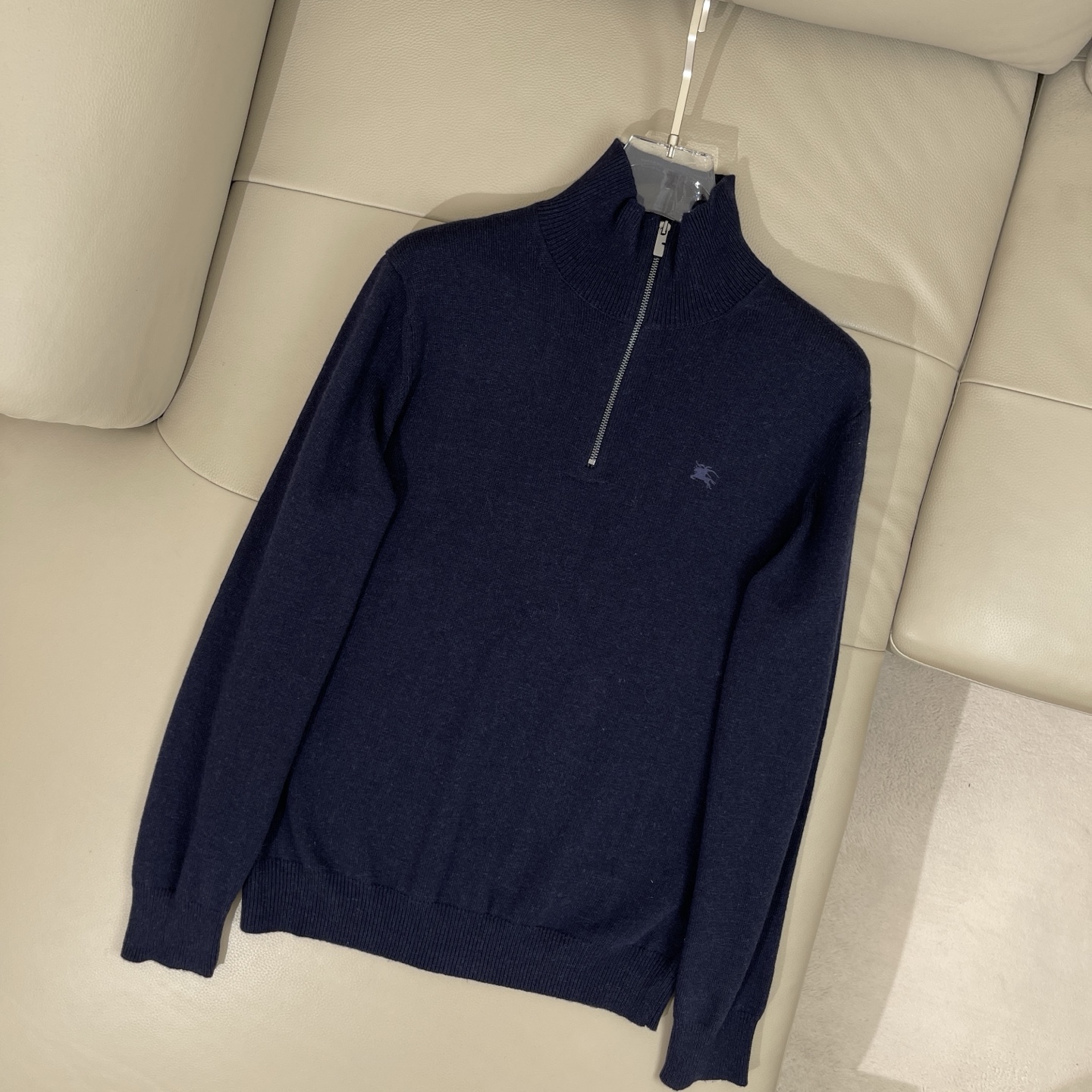 Burberry Men's Wool Half-Zip Sweater with Embroidered Logo - Modern Fit
