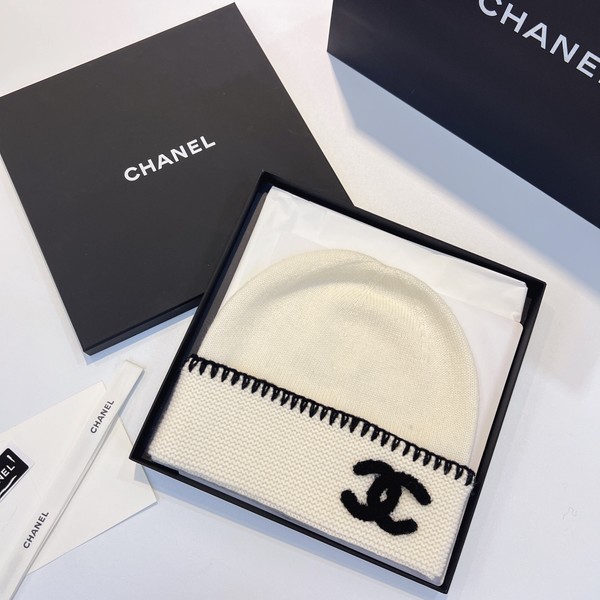 Chanel Hats Knitted Hat Black White Cashmere Knitting Chains