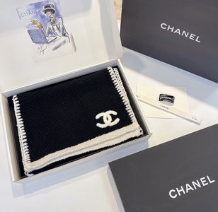 Chanel Scarf Black White Cashmere Knitting Chains