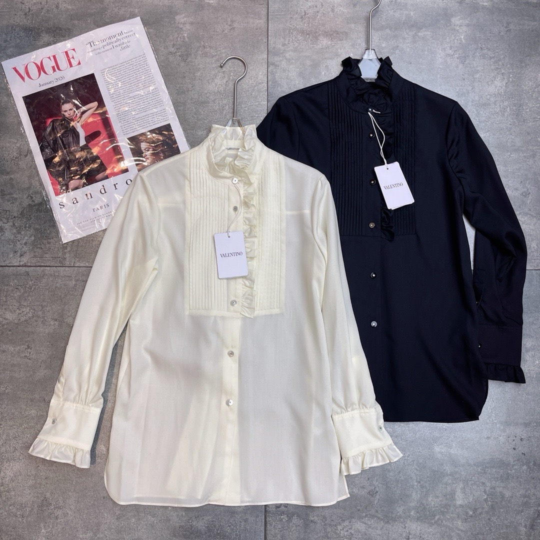 Valentino Ruffle Collar Long Sleeve Blouse