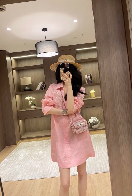 Summer Linen Dress, Breathable Casual Wear, Resort Style, Pink and White 1 Summer Linen Dress, Breathable Casual Wear, Resort Style, Pink and White