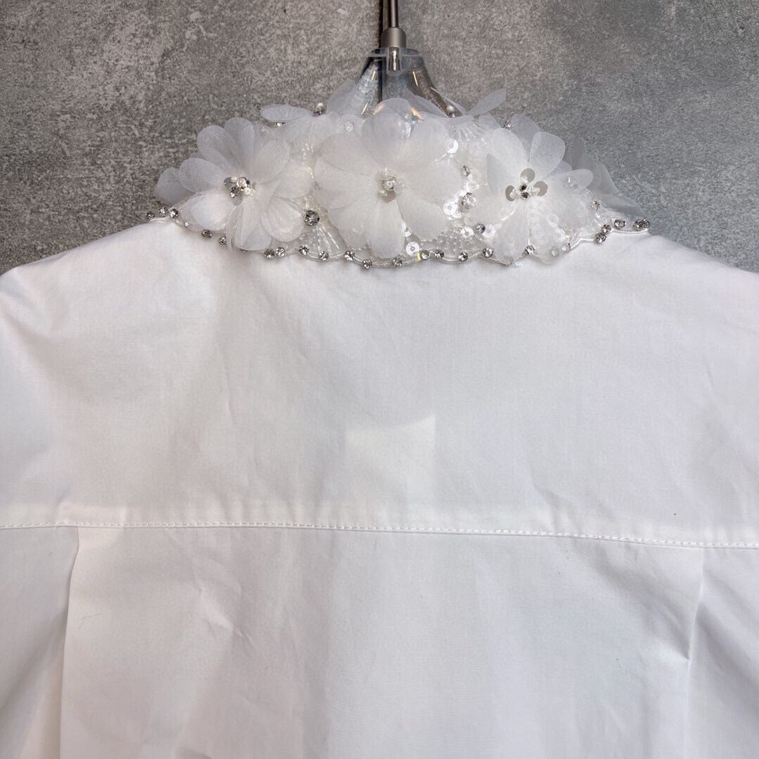 “High-End Women’s White Shirt Collection 2025: 3D Laser Flowers, Pure Cotton, Sizes SM-XL” - 图片 8