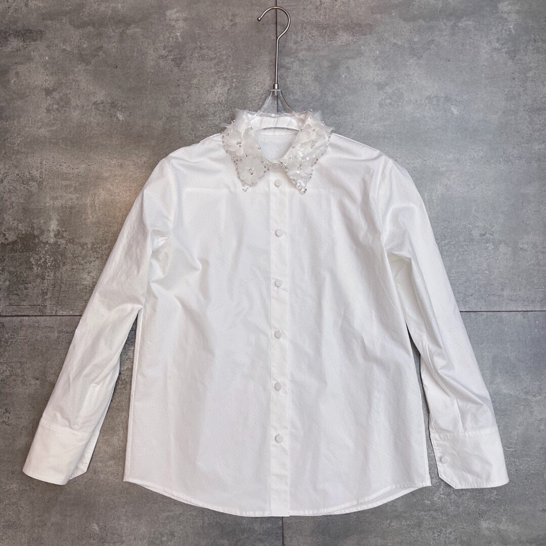 “High-End Women’s White Shirt Collection 2025: 3D Laser Flowers, Pure Cotton, Sizes SM-XL” - 图片 3