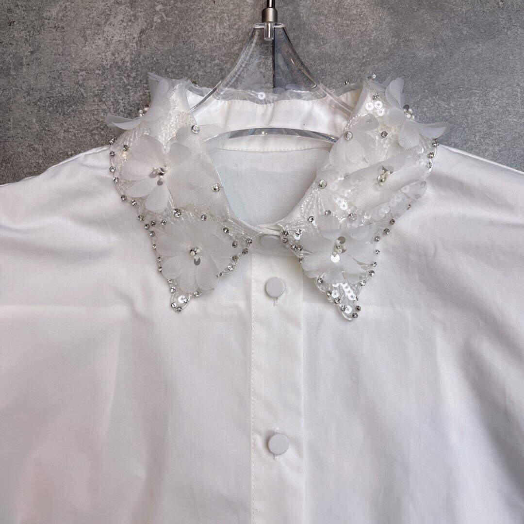 “High-End Women’s White Shirt Collection 2025: 3D Laser Flowers, Pure Cotton, Sizes SM-XL” - 图片 5