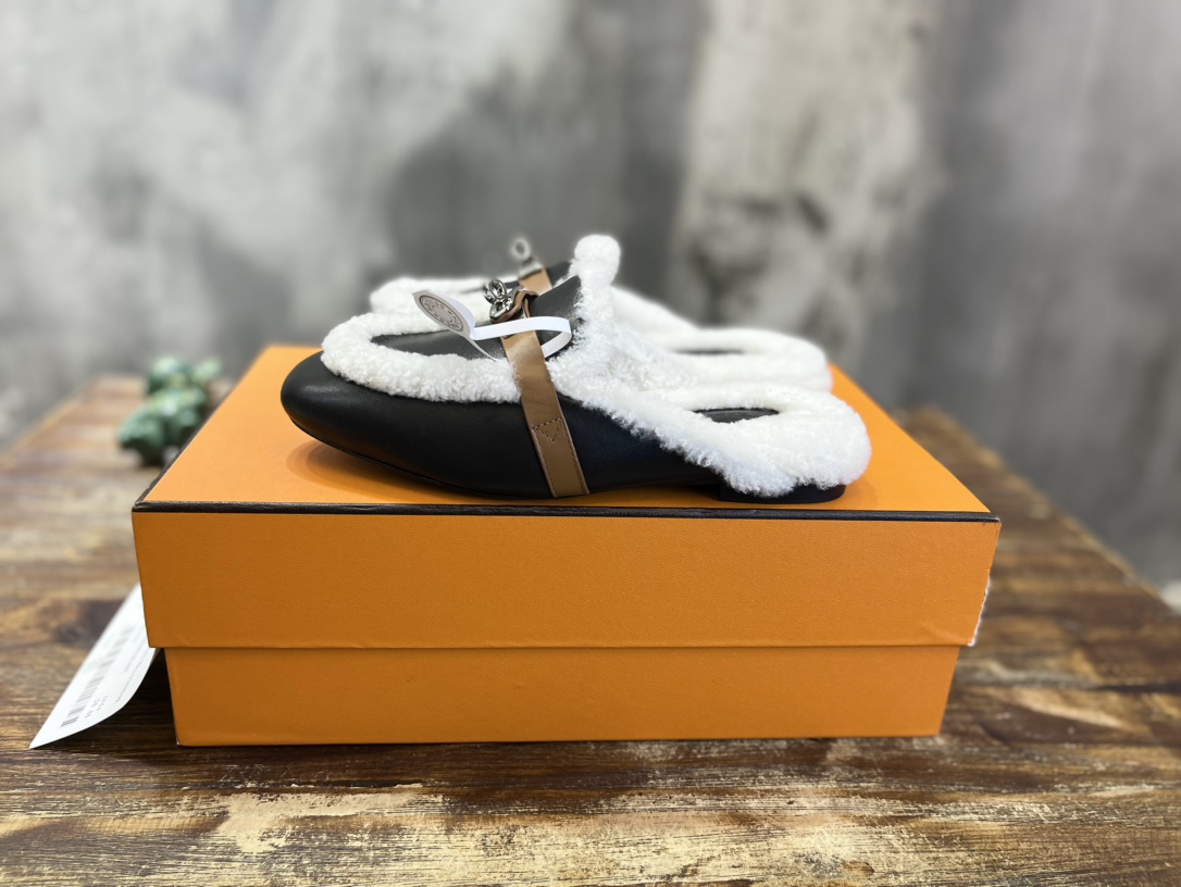 Hermès Hermes爱马仕 毛毛勃肯鞋 毛毛穆勒鞋 泰迪毛拖鞋 H包头半拖 毛拖鞋