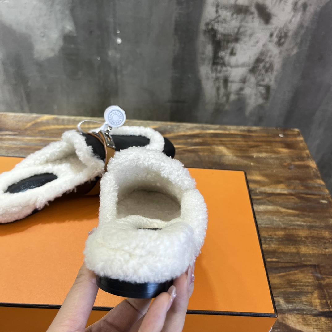 Hermès Hermes爱马仕 毛毛勃肯鞋 毛毛穆勒鞋 泰迪毛拖鞋 H包头半拖 毛拖鞋