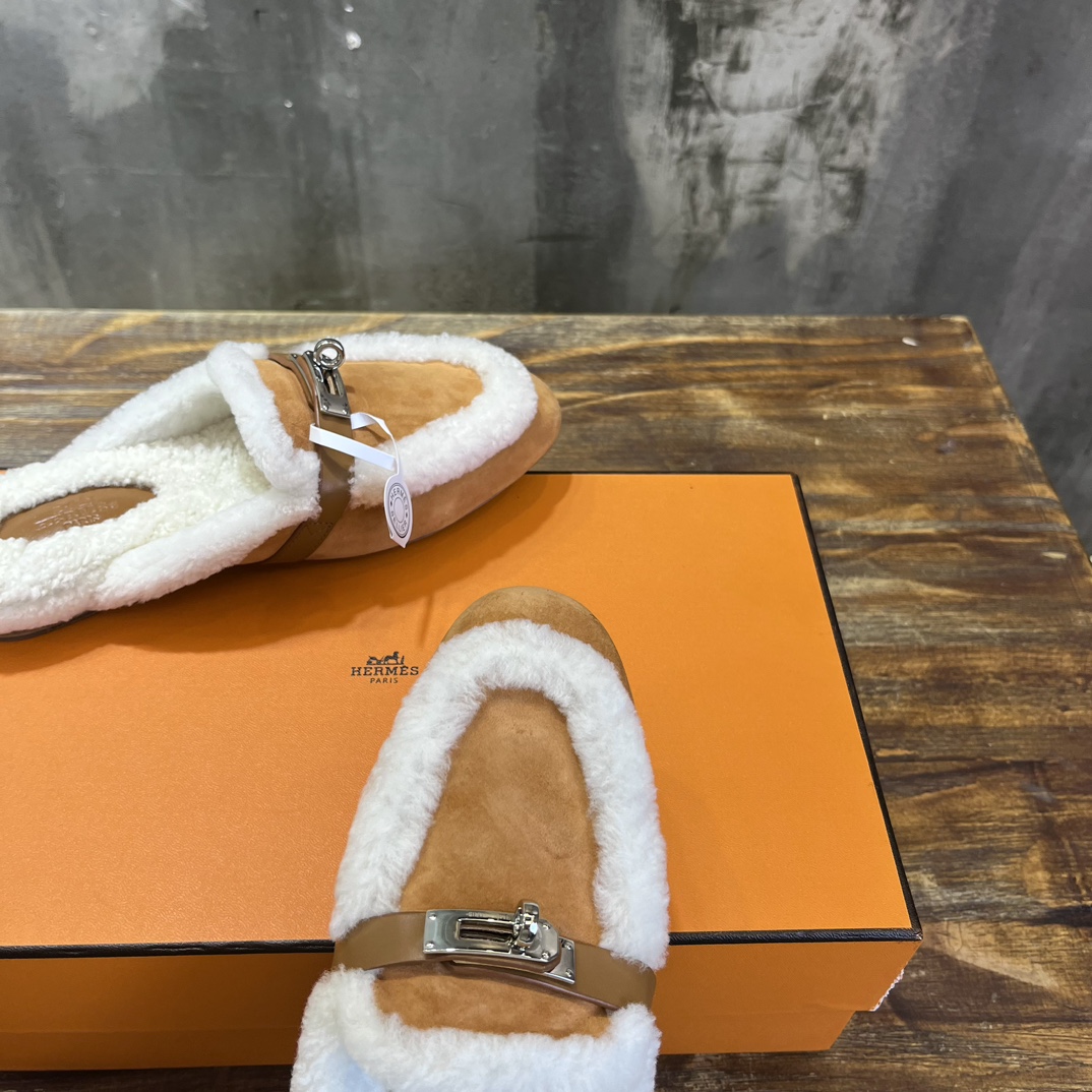 Hermès Hermes爱马仕 毛毛勃肯鞋 毛毛穆勒鞋 泰迪毛拖鞋 H包头半拖 毛拖鞋
