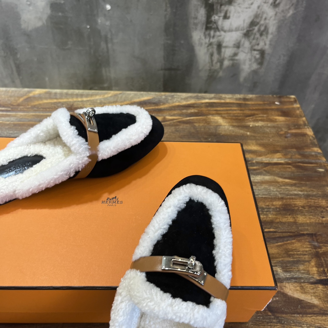 Hermès Hermes爱马仕 毛毛勃肯鞋 毛毛穆勒鞋 泰迪毛拖鞋 H包头半拖 毛拖鞋