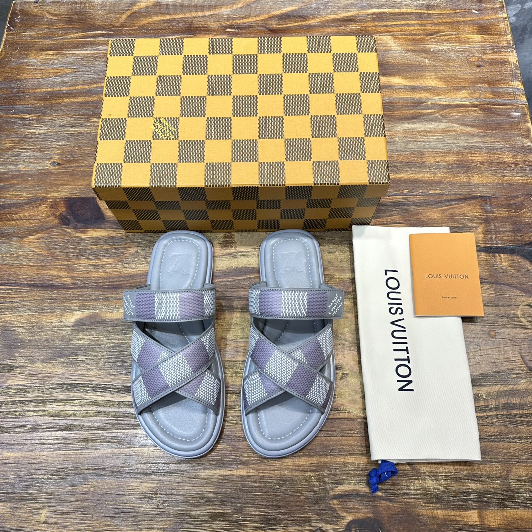 Louis Vuitton LV 路易威登L家 驴牌 棋盘格 魔术贴 交叉 拖鞋 沙滩 凉拖