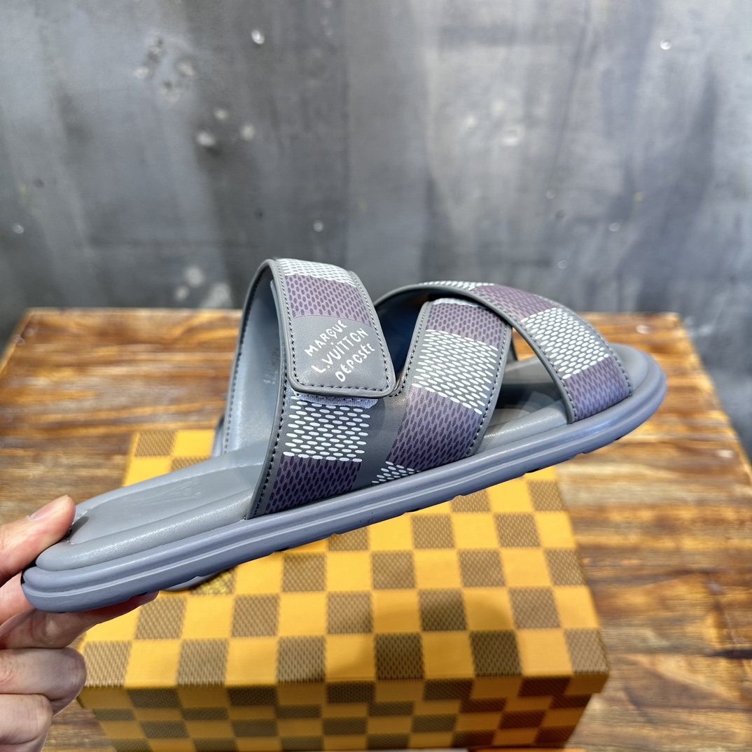 Louis Vuitton LV 路易威登L家 驴牌 棋盘格 魔术贴 交叉 拖鞋 沙滩 凉拖