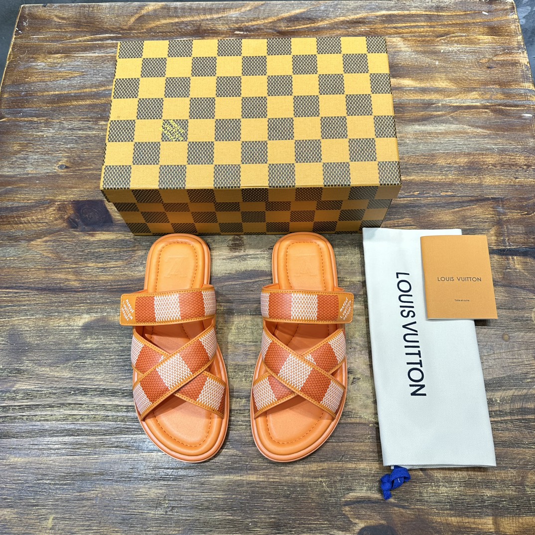 Louis Vuitton LV 路易威登L家 驴牌 棋盘格 魔术贴 交叉 拖鞋 沙滩 凉拖