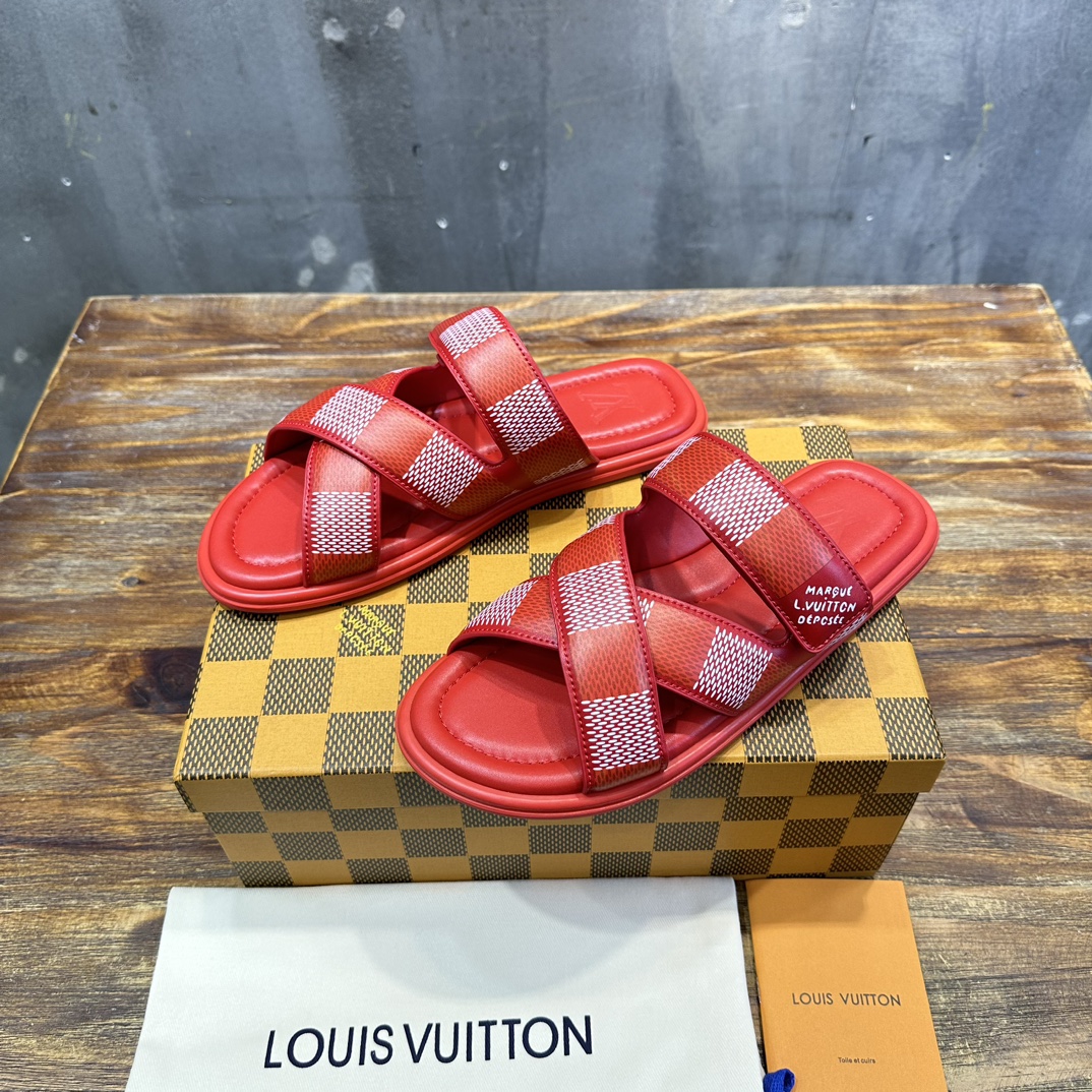Louis Vuitton LV 路易威登L家 驴牌 棋盘格 魔术贴 交叉 拖鞋 沙滩 凉拖