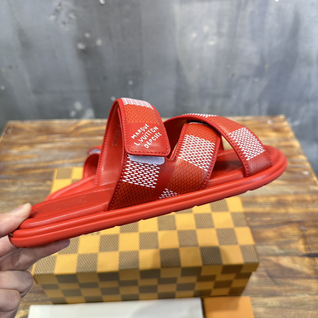 Louis Vuitton LV 路易威登L家 驴牌 棋盘格 魔术贴 交叉 拖鞋 沙滩 凉拖