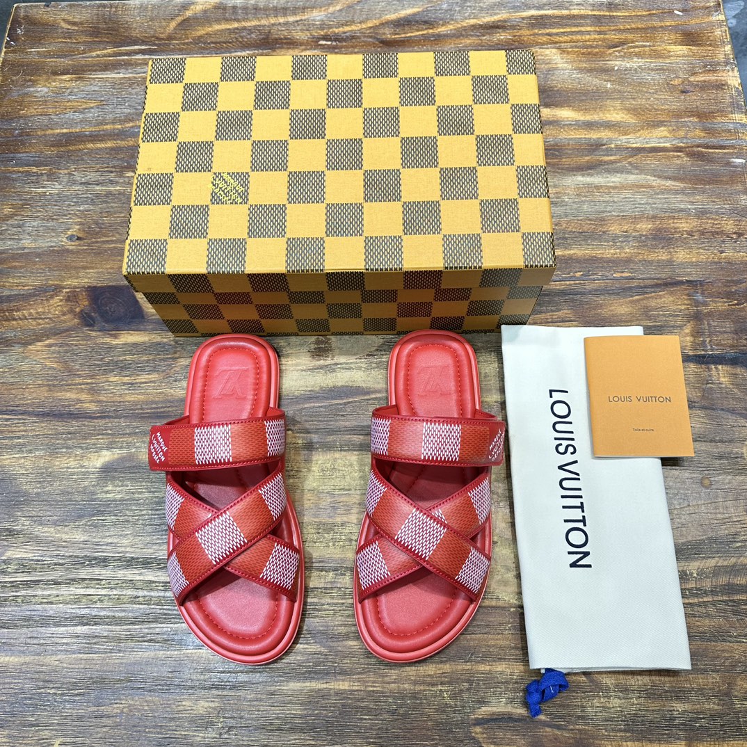 Louis Vuitton LV 路易威登L家 驴牌 棋盘格 魔术贴 交叉 拖鞋 沙滩 凉拖