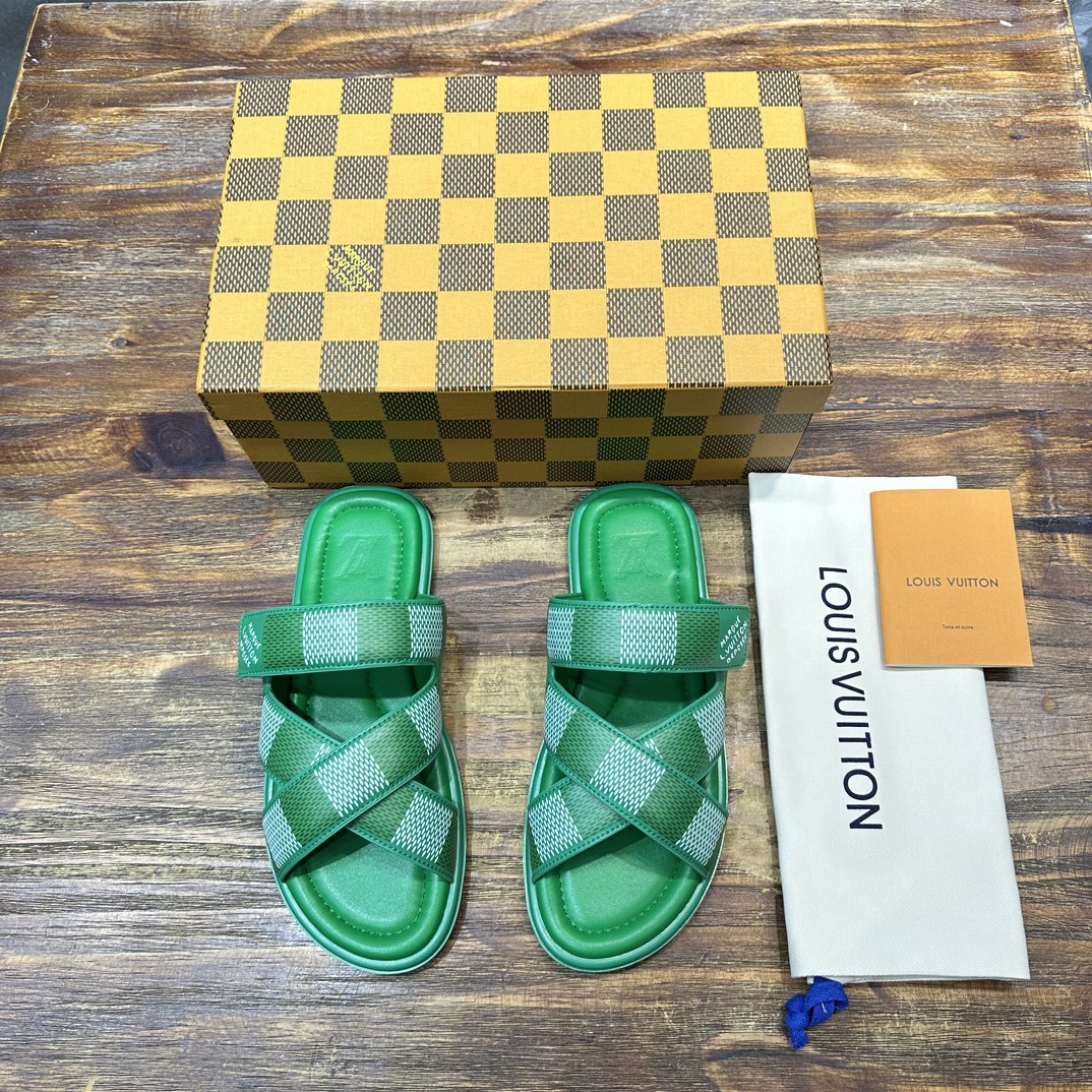 Louis Vuitton LV 路易威登L家 驴牌 棋盘格 魔术贴 交叉 拖鞋 沙滩 凉拖