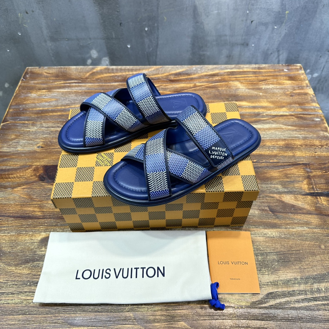 Louis Vuitton LV 路易威登L家 驴牌 棋盘格 魔术贴 交叉 拖鞋 沙滩 凉拖