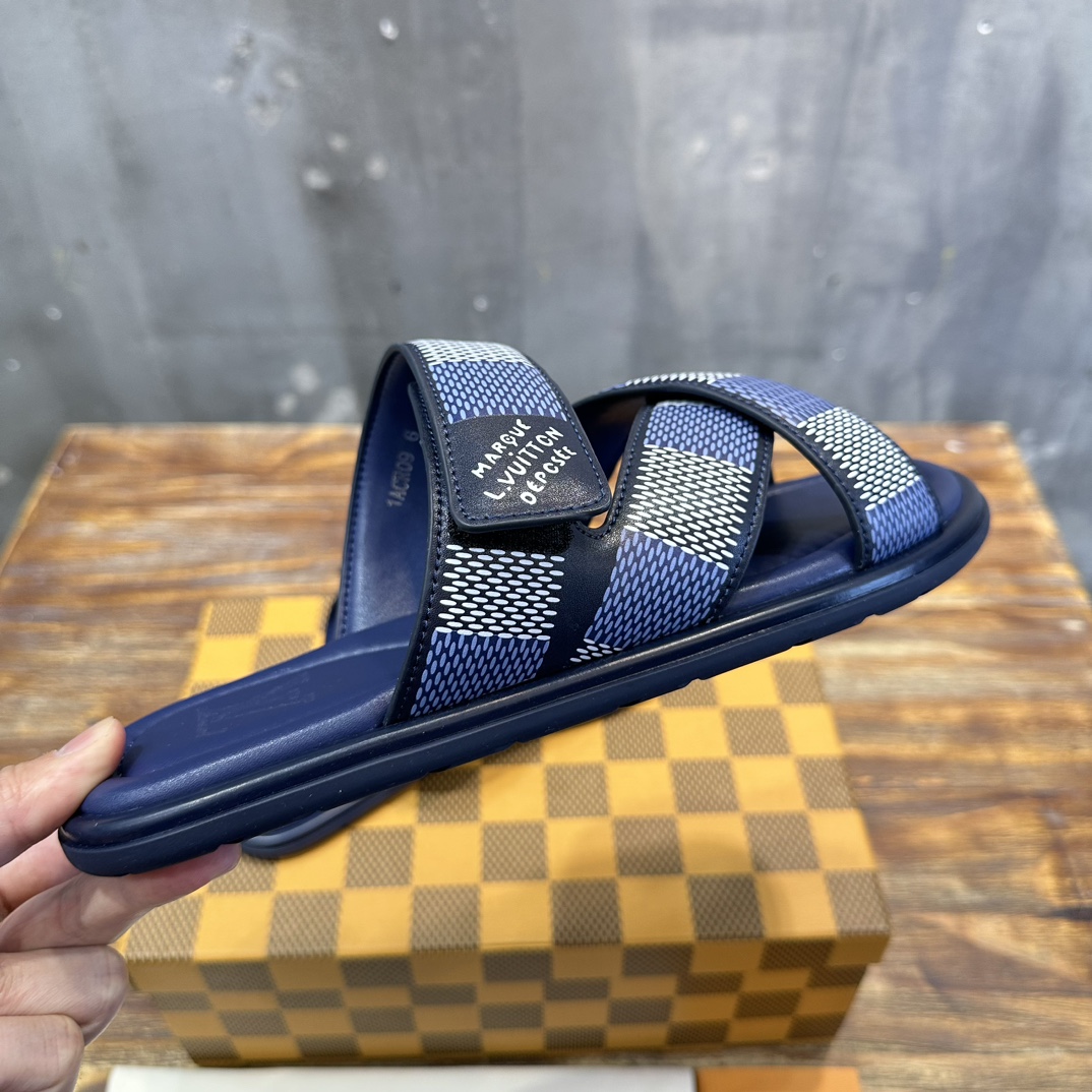 Louis Vuitton LV 路易威登L家 驴牌 棋盘格 魔术贴 交叉 拖鞋 沙滩 凉拖