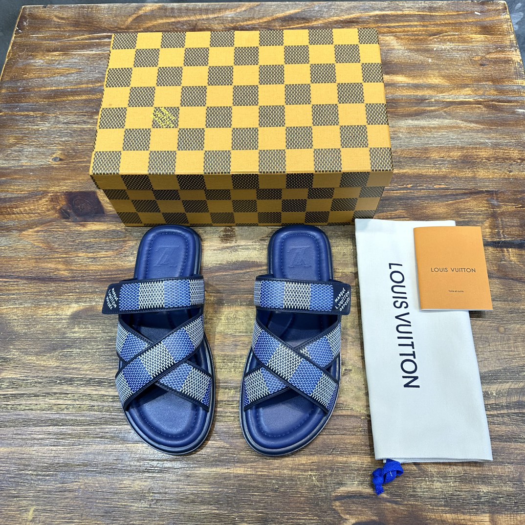 Louis Vuitton LV 路易威登L家 驴牌 棋盘格 魔术贴 交叉 拖鞋 沙滩 凉拖