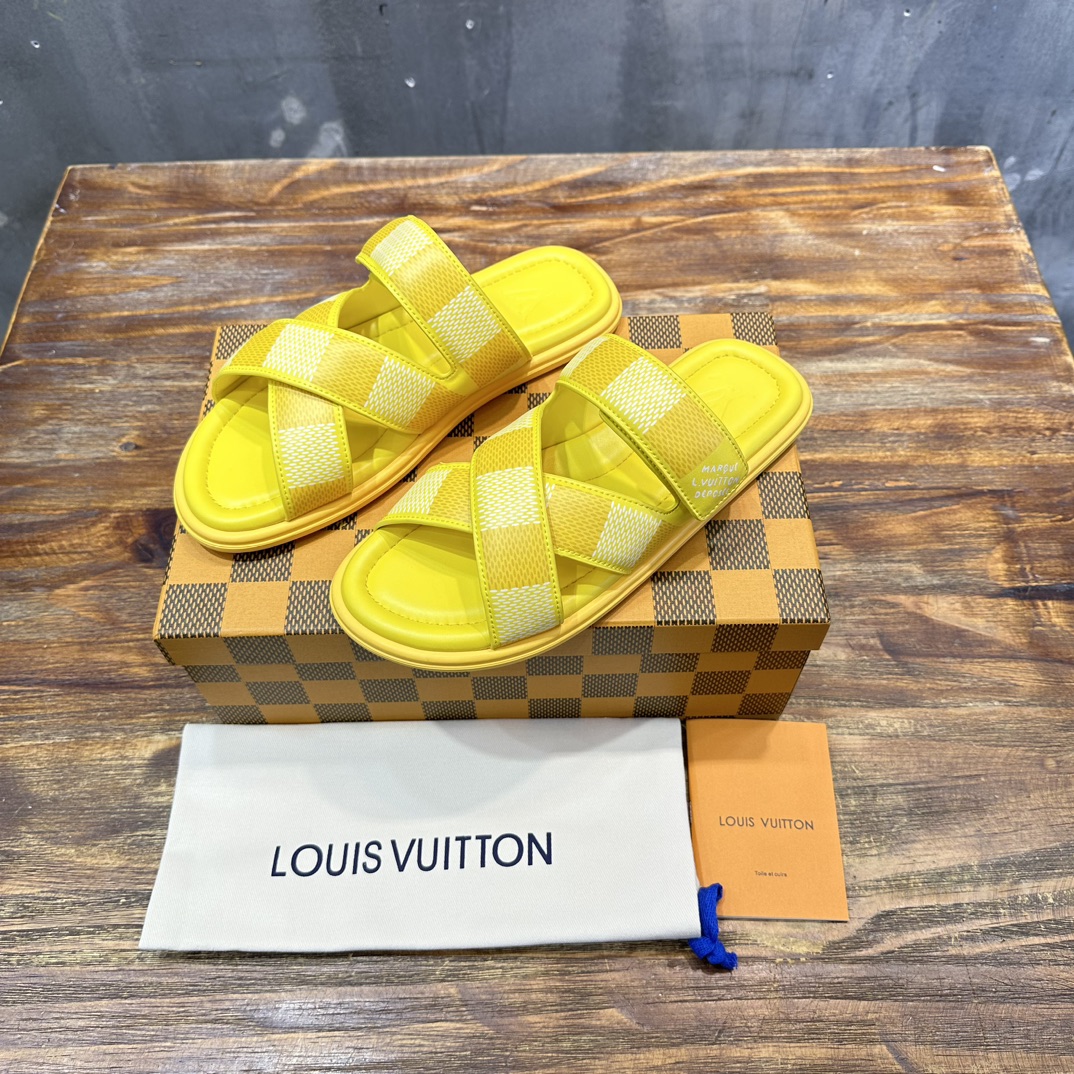Louis Vuitton LV 路易威登L家 驴牌 棋盘格 魔术贴 交叉 拖鞋 沙滩 凉拖