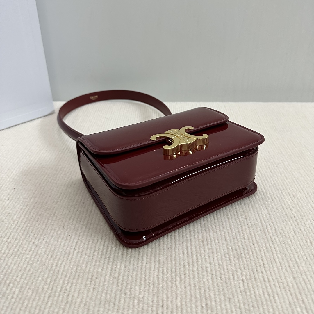 Celine Teen Garance Burgundy Lacquered Leather Handbag with Triomphe Lock 5 i1733855973 1314 8