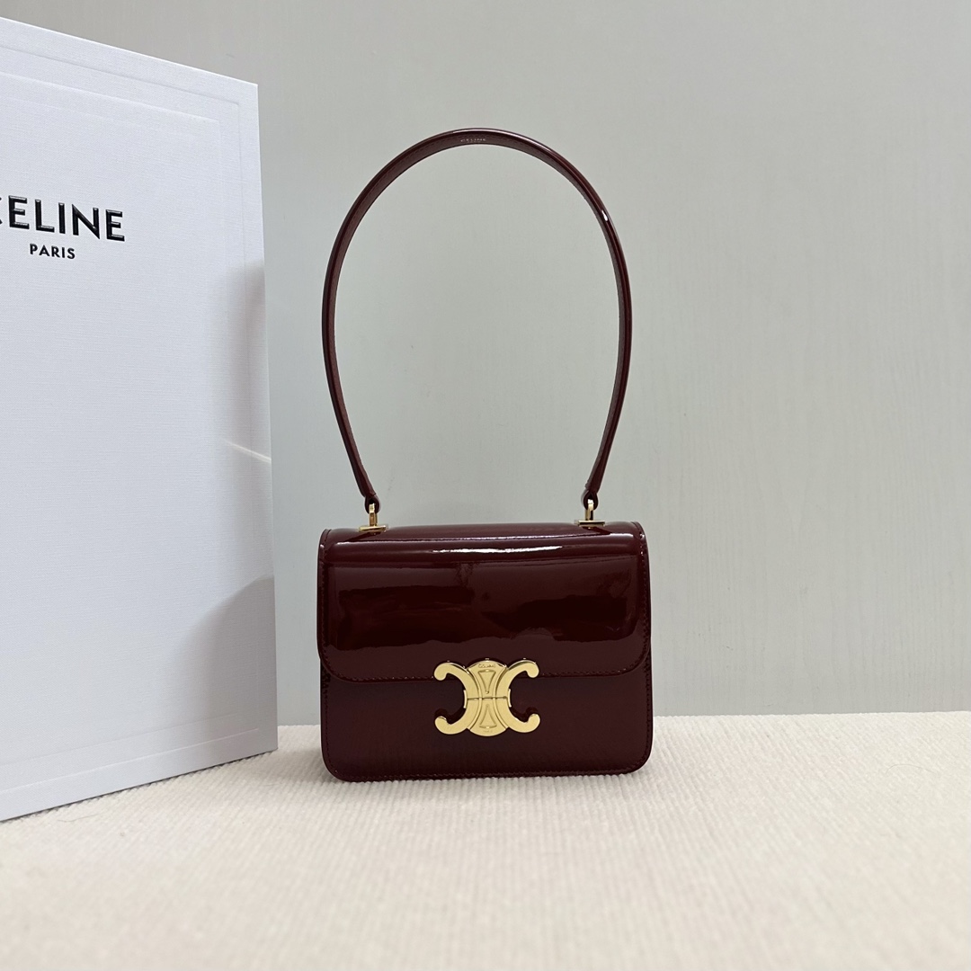 Celine Teen Garance Burgundy Lacquered Leather Handbag with Triomphe Lock 2 i1733855973 1683 4