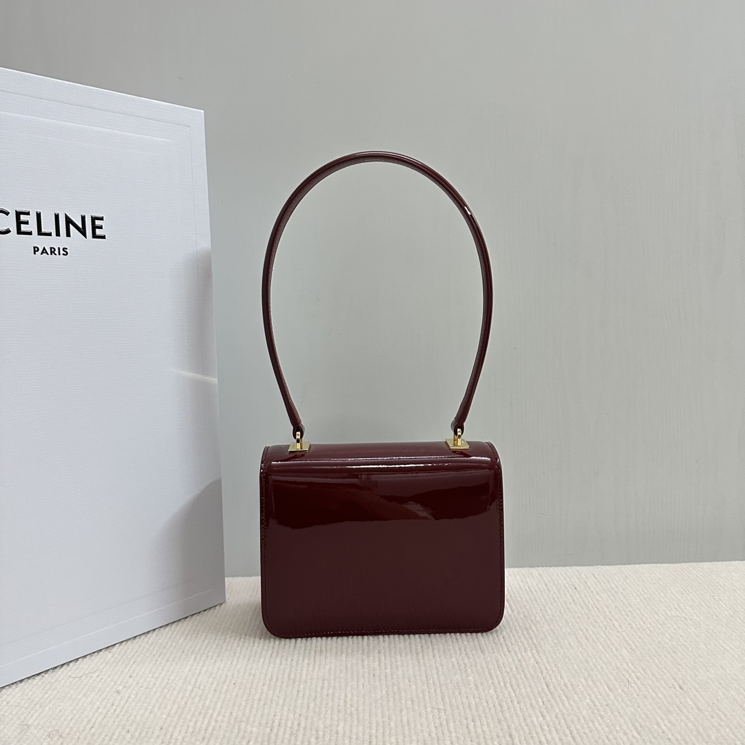 Celine Teen Garance Burgundy Lacquered Leather Handbag with Triomphe Lock 3 i1733855973 3117 7