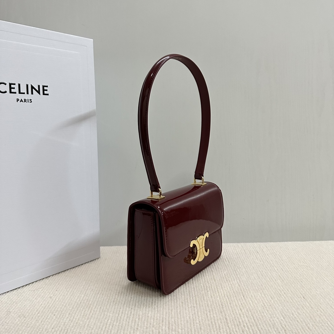 Celine Teen Garance Burgundy Lacquered Leather Handbag with Triomphe Lock 4 i1733855973 6802 3