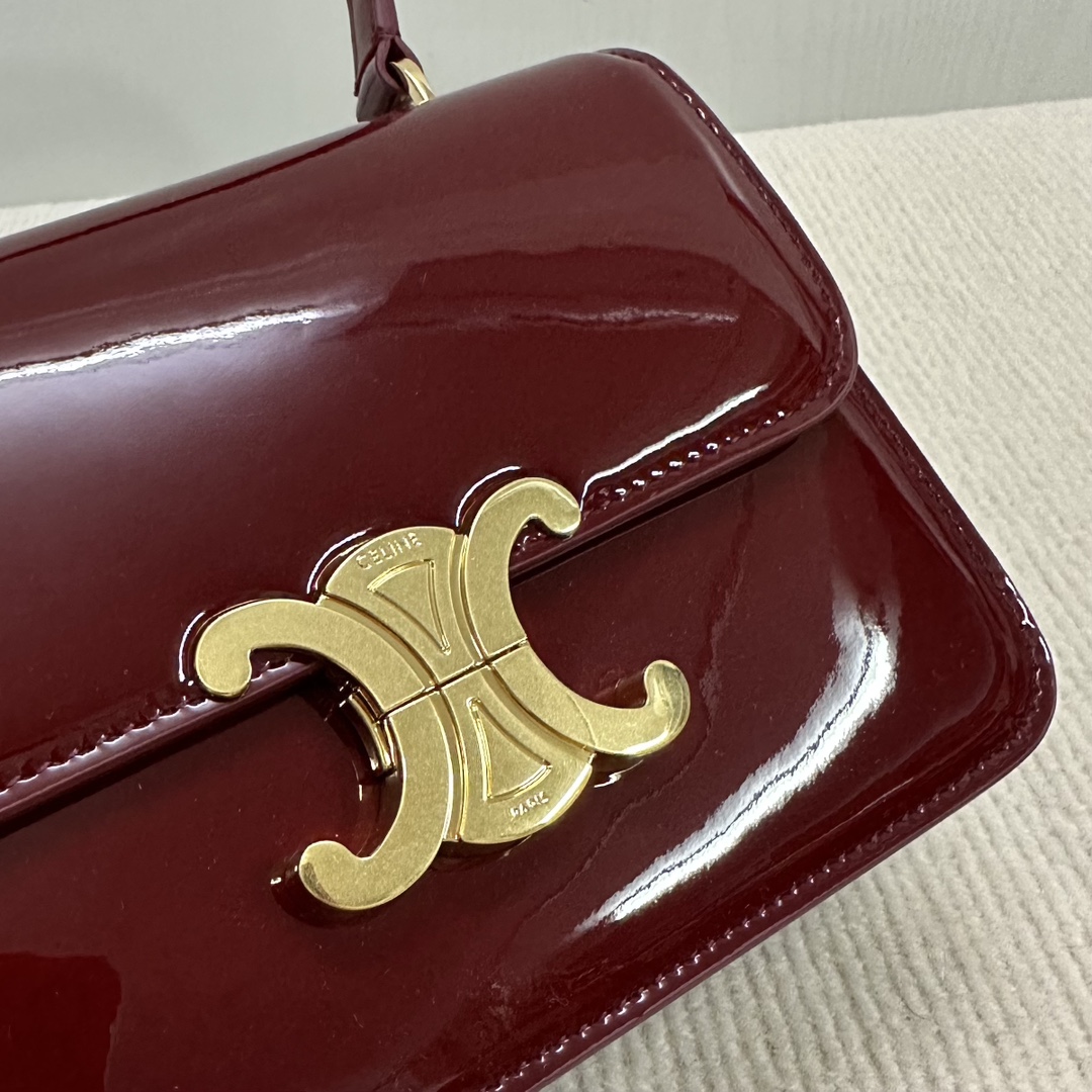 Celine Teen Garance Burgundy Lacquered Leather Handbag with Triomphe Lock 6 i1733855973 7982 5