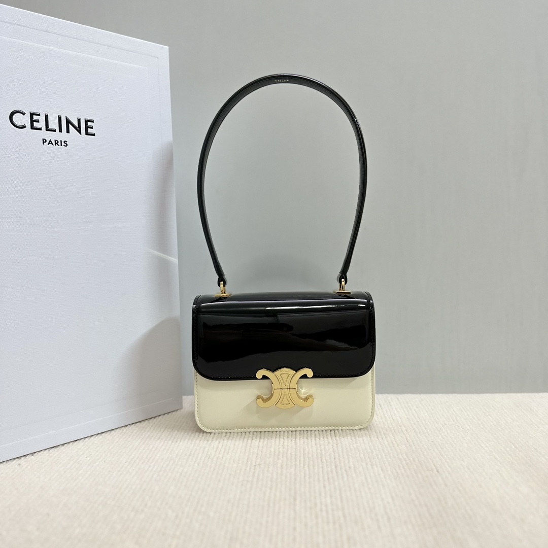 Celine Teen Garance Handbag in Lacquered Calfskin - Black and White 2 i1733856011 8893 8