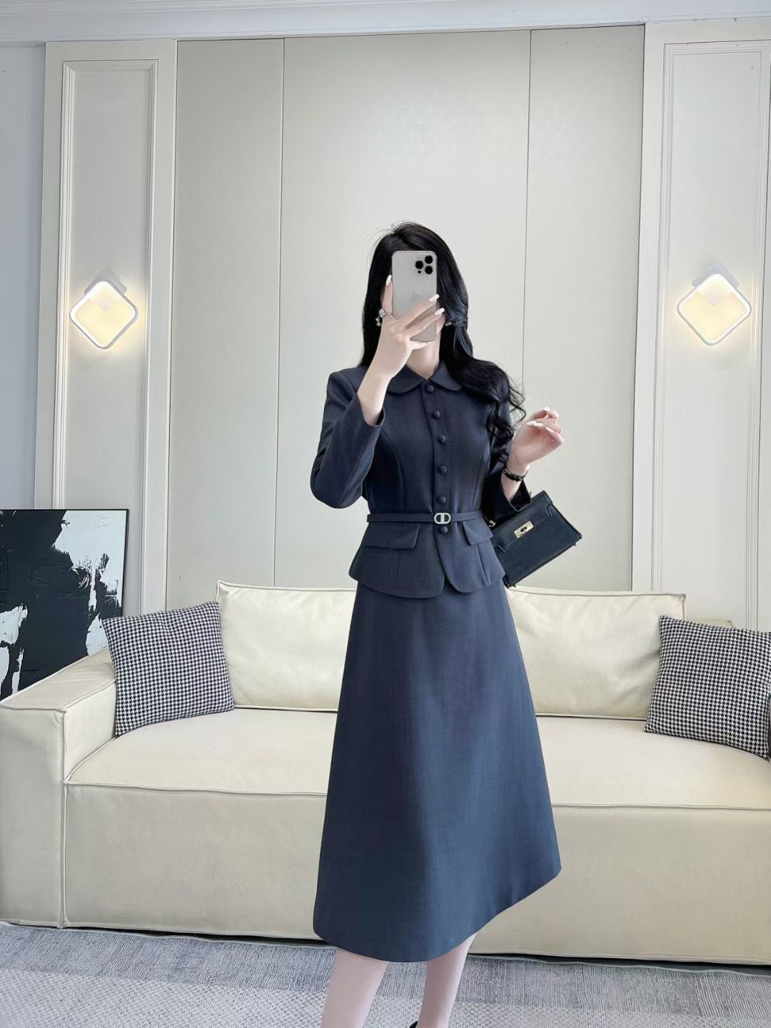 Elegant Women's A-Line Midi Dress with Belted Waist and Peter Pan Collar 5 a1756794926671 0407