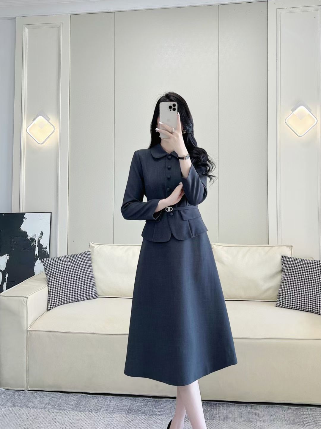 Elegant Women's A-Line Midi Dress with Belted Waist and Peter Pan Collar 3 a1756794926673 3833