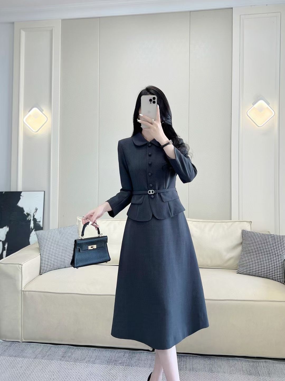 Elegant Women's A-Line Midi Dress with Belted Waist and Peter Pan Collar 9 a1756794928715 5126