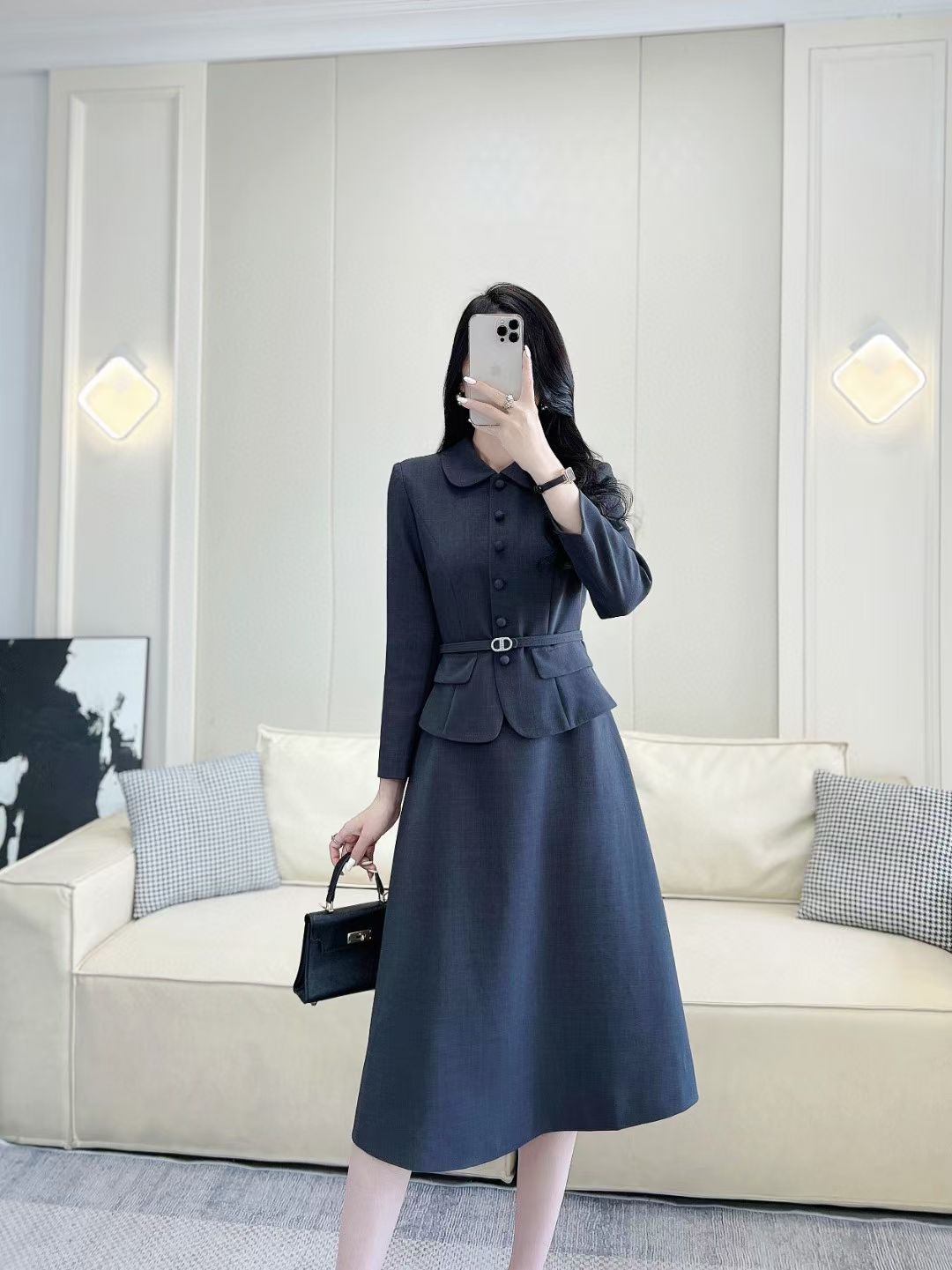 Elegant Women's A-Line Midi Dress with Belted Waist and Peter Pan Collar 8 a1756794928717 1474