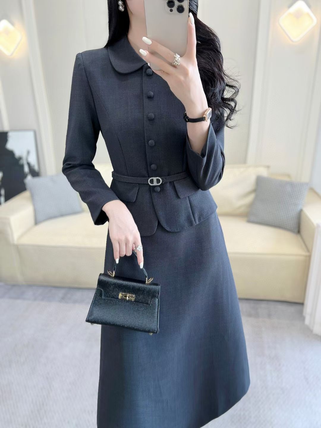 Elegant Women's A-Line Midi Dress with Belted Waist and Peter Pan Collar 6 a1756794928720 7250