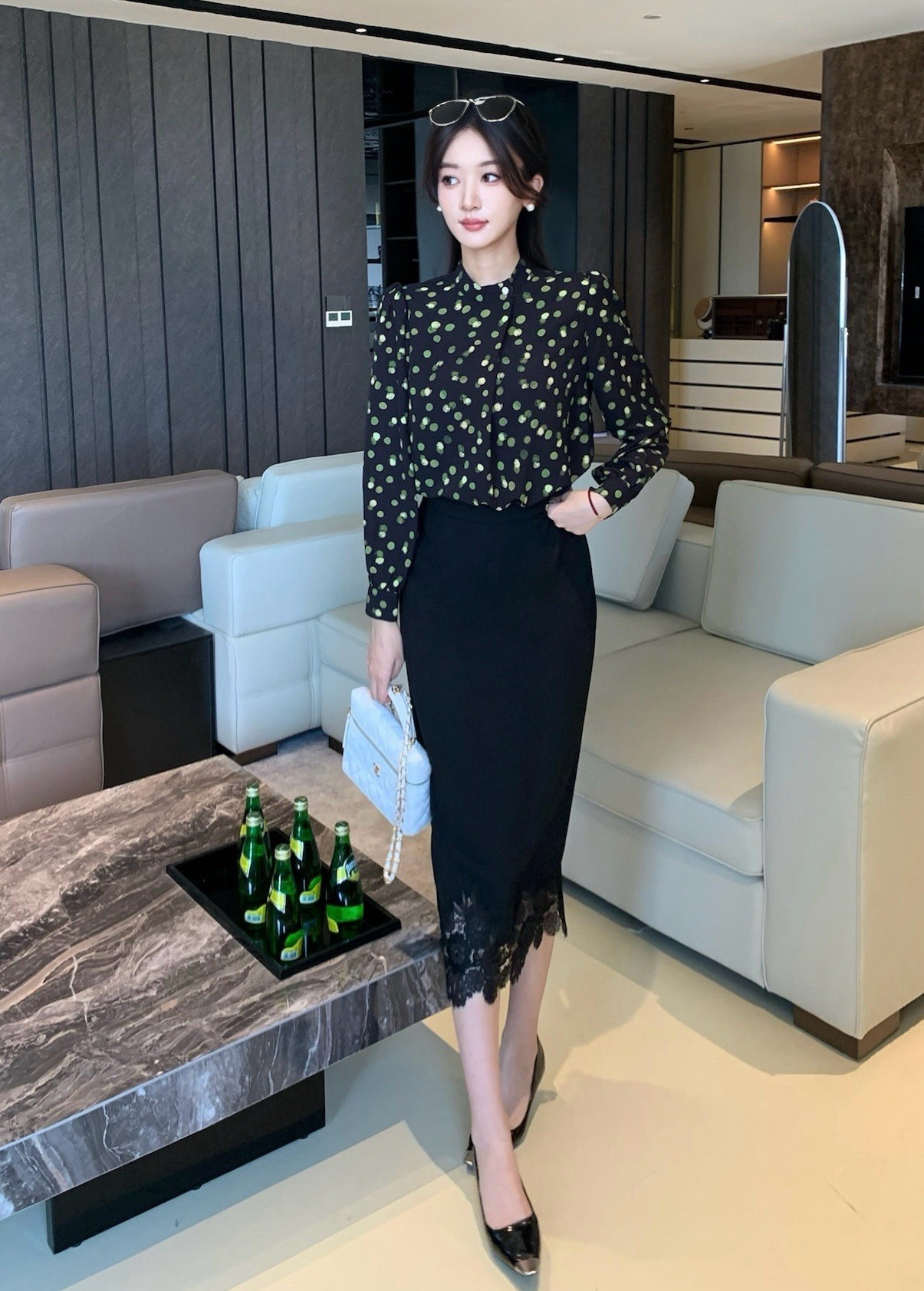 Elegant Polka Dot Blouse & Lace Skirt Set - Korean Style Outfit 4 a1758792950178 1112