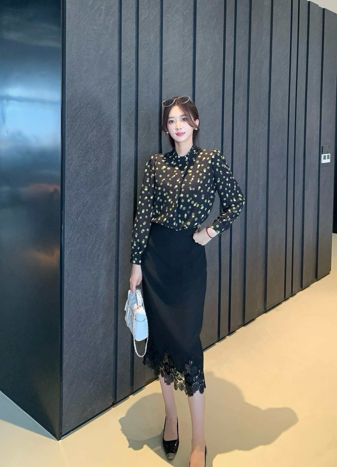 Elegant Polka Dot Blouse & Lace Skirt Set - Korean Style Outfit 3 a1758792950228 8373