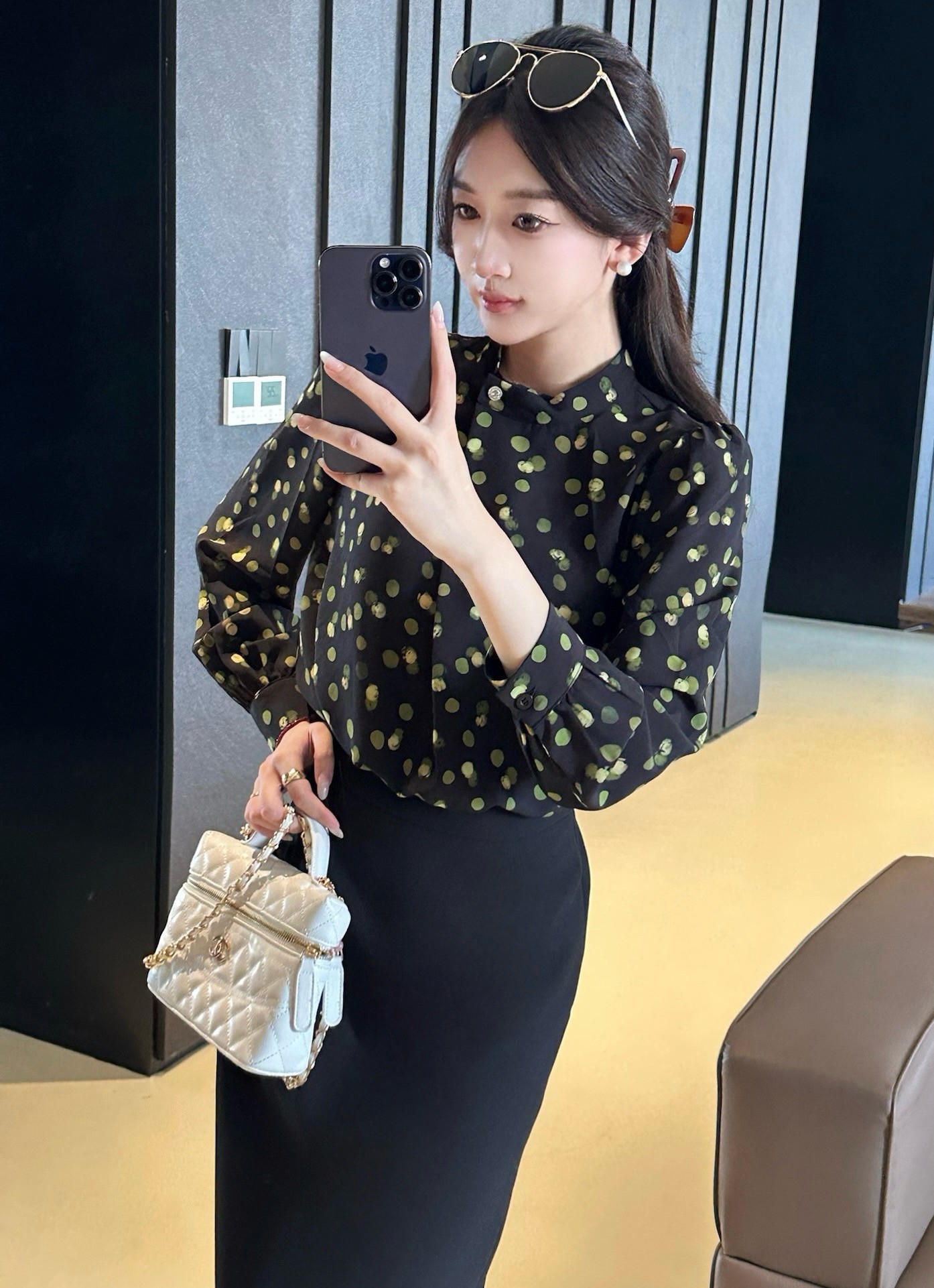 Elegant Polka Dot Blouse & Lace Skirt Set - Korean Style Outfit 1 a1758792950281 1427