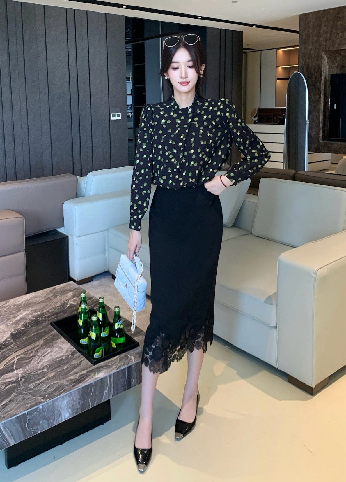 Elegant Polka Dot Blouse & Lace Skirt Set - Korean Style Outfit 6 a1758792951193 7410