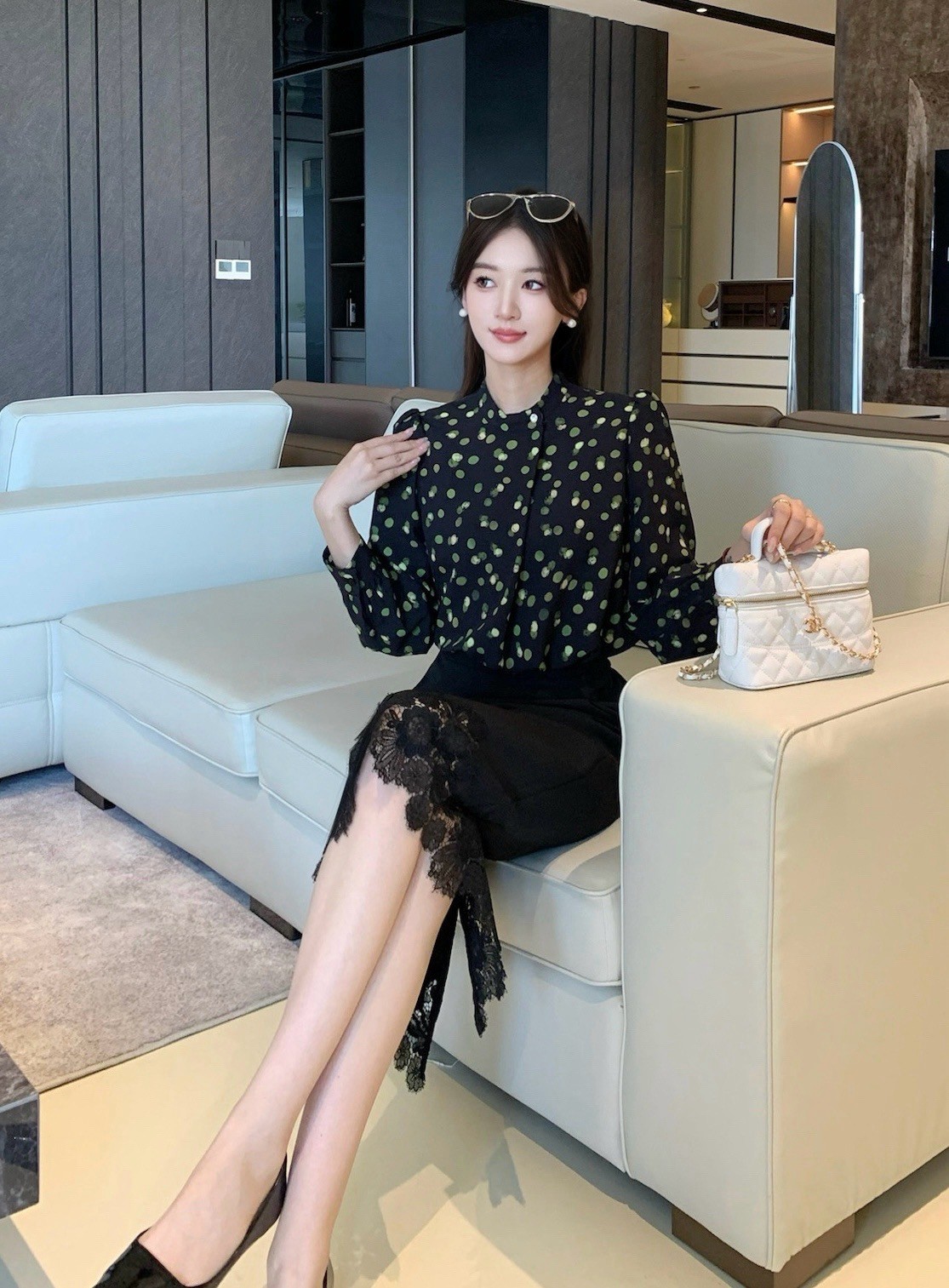Elegant Polka Dot Blouse & Lace Skirt Set - Korean Style Outfit 9 a1758792951202 6663