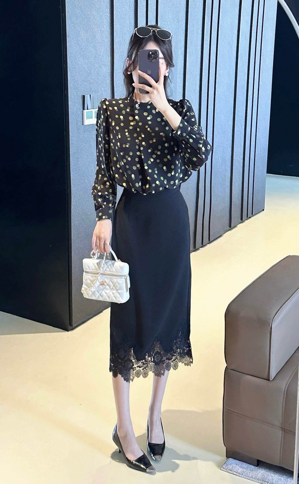Elegant Polka Dot Blouse & Lace Skirt Set - Korean Style Outfit 7 a1758792951307 0476