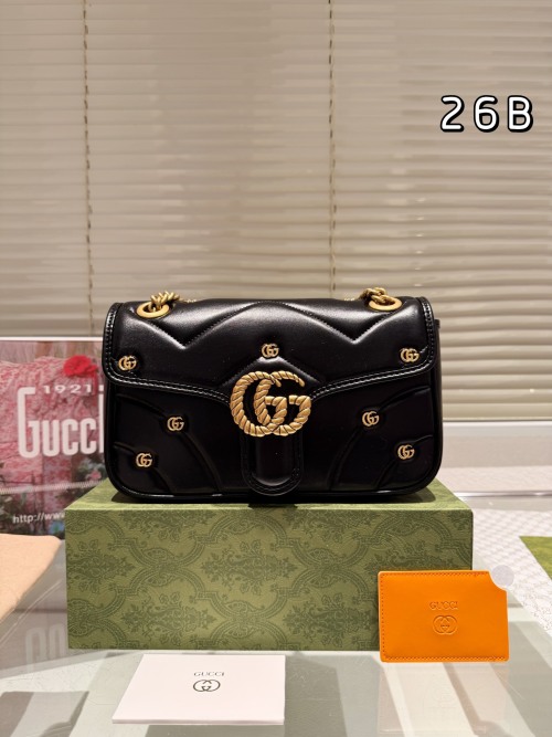 Gucci Marmont 26cm Classic Black Leather Shoulder Bag 1 Gucci Marmont 26cm Classic Black Leather Shoulder Bag
